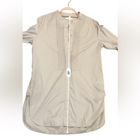 Vince ceramic knife pleat tunic button down beige quiet luxury office career L - Picture 5 of 11